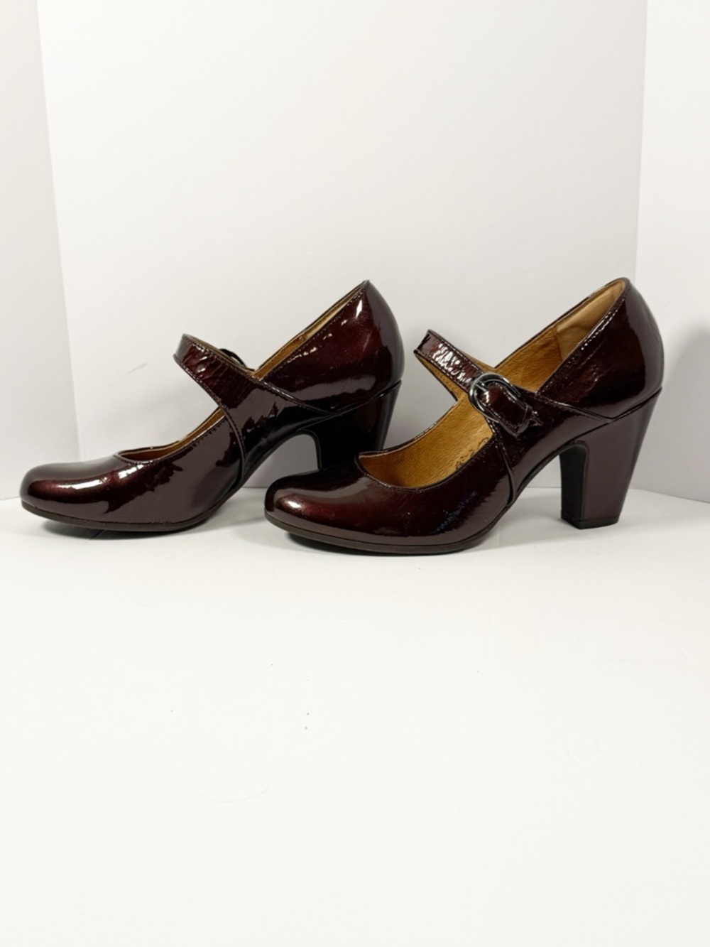 Sofft Miranda Mary Jane Pump Block Heel Patent Leather Y2K Burgandy Retro Sz 7 - Picture 2 of 16